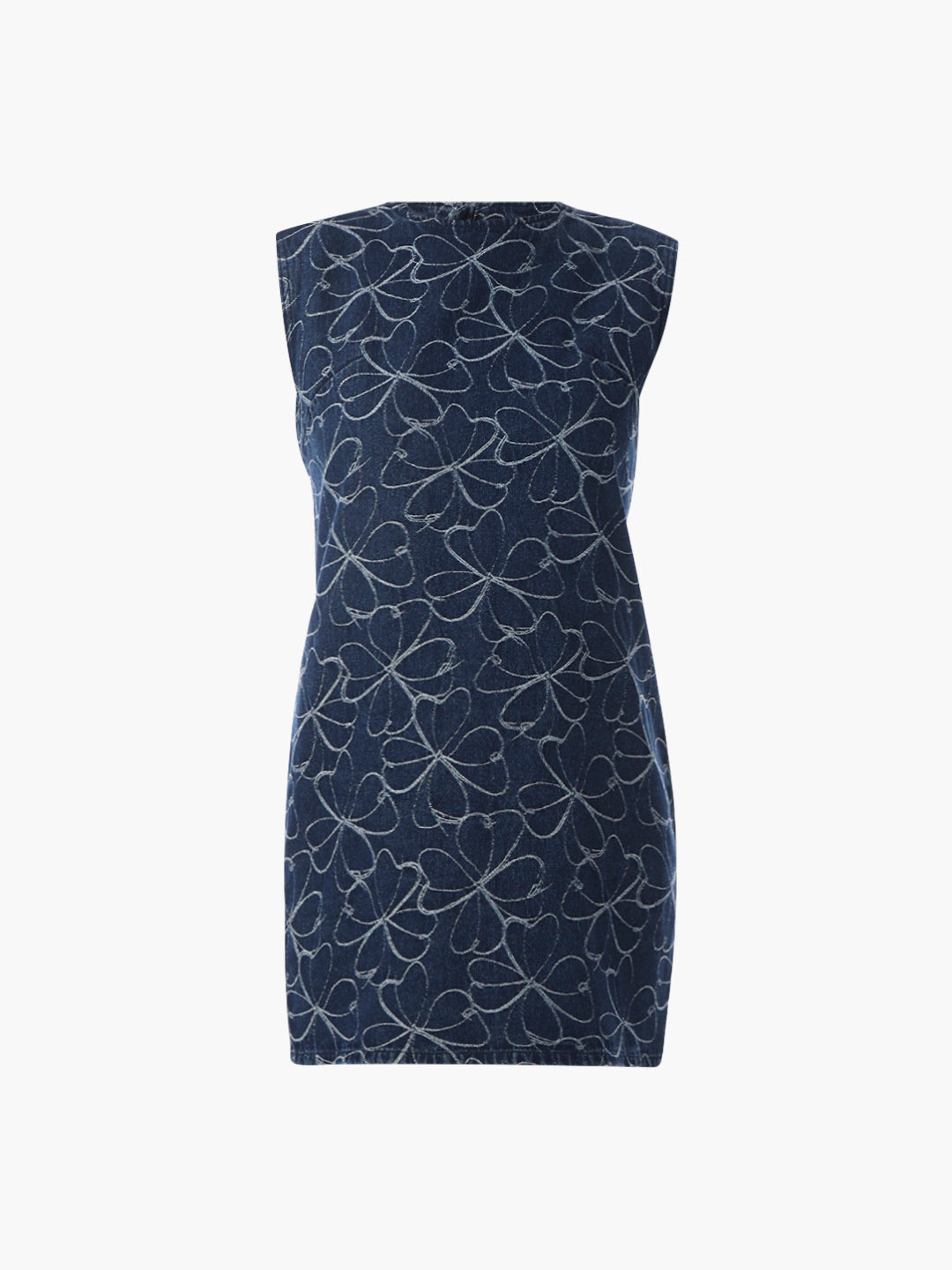 Blue Jacquard Floral Denim Dress