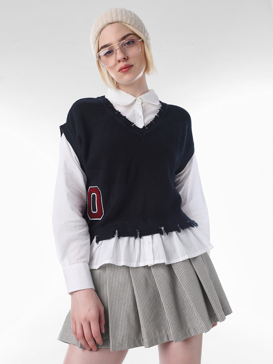 White Distressed Layered Shirt