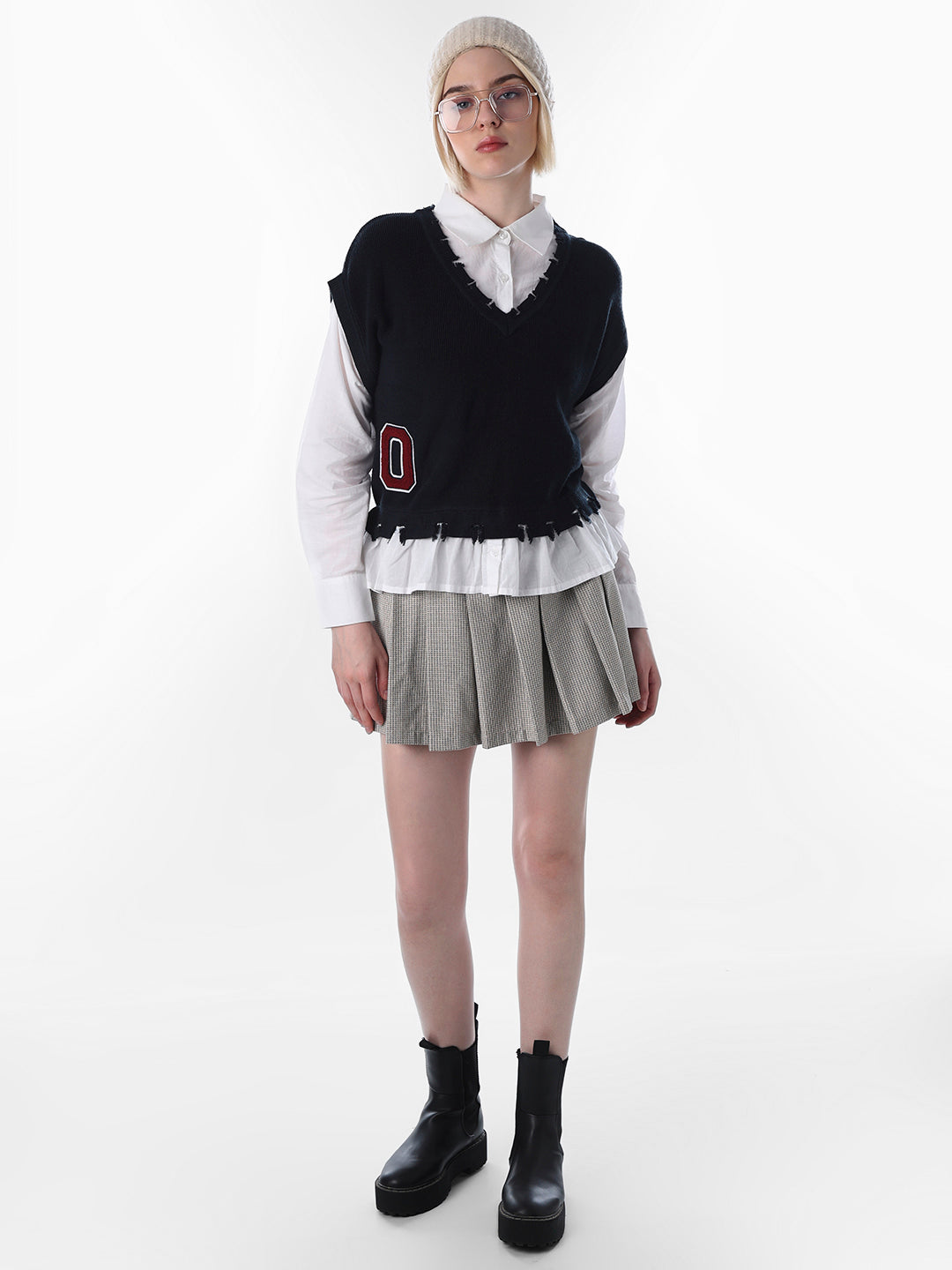 White Distressed Layered Shirt