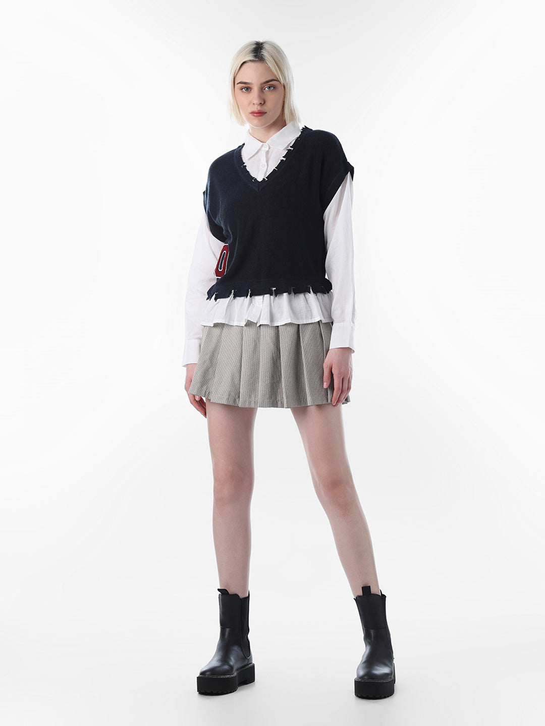 White Distressed Layered Shirt