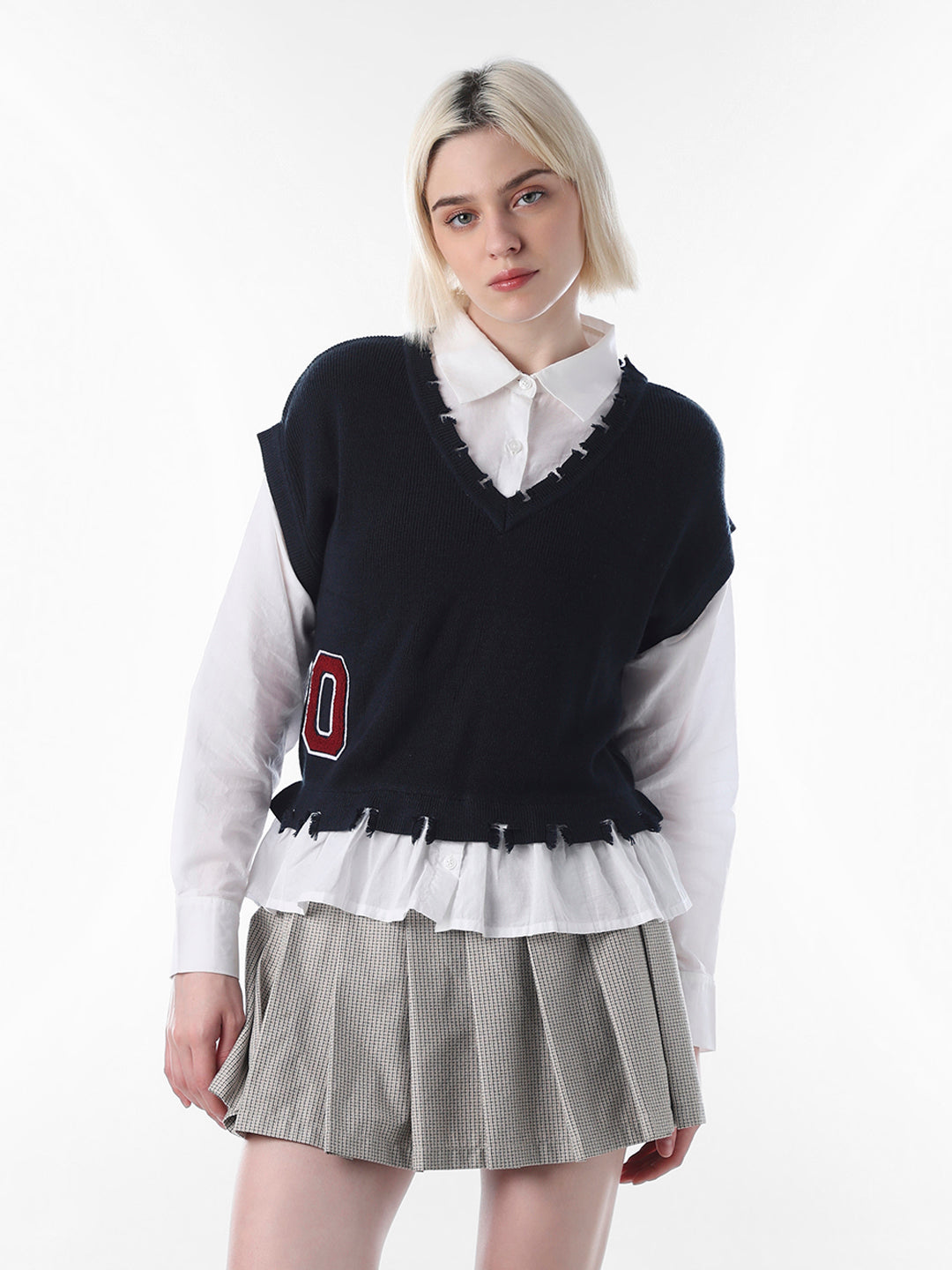 White Distressed Layered Shirt