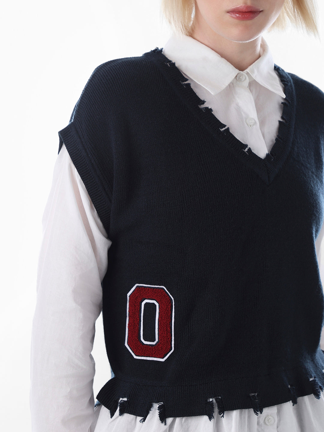 White Distressed Layered Shirt