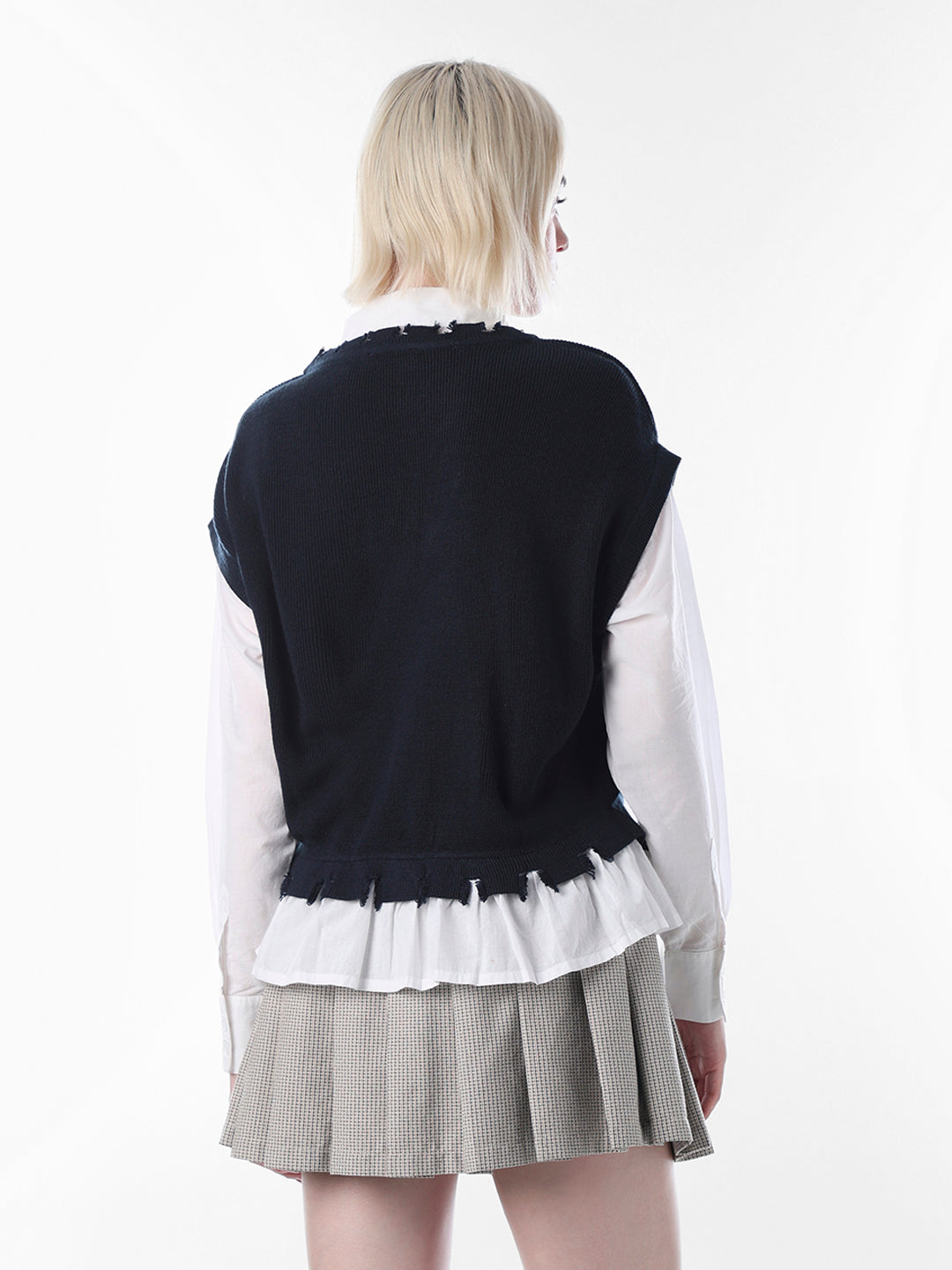 White Distressed Layered Shirt