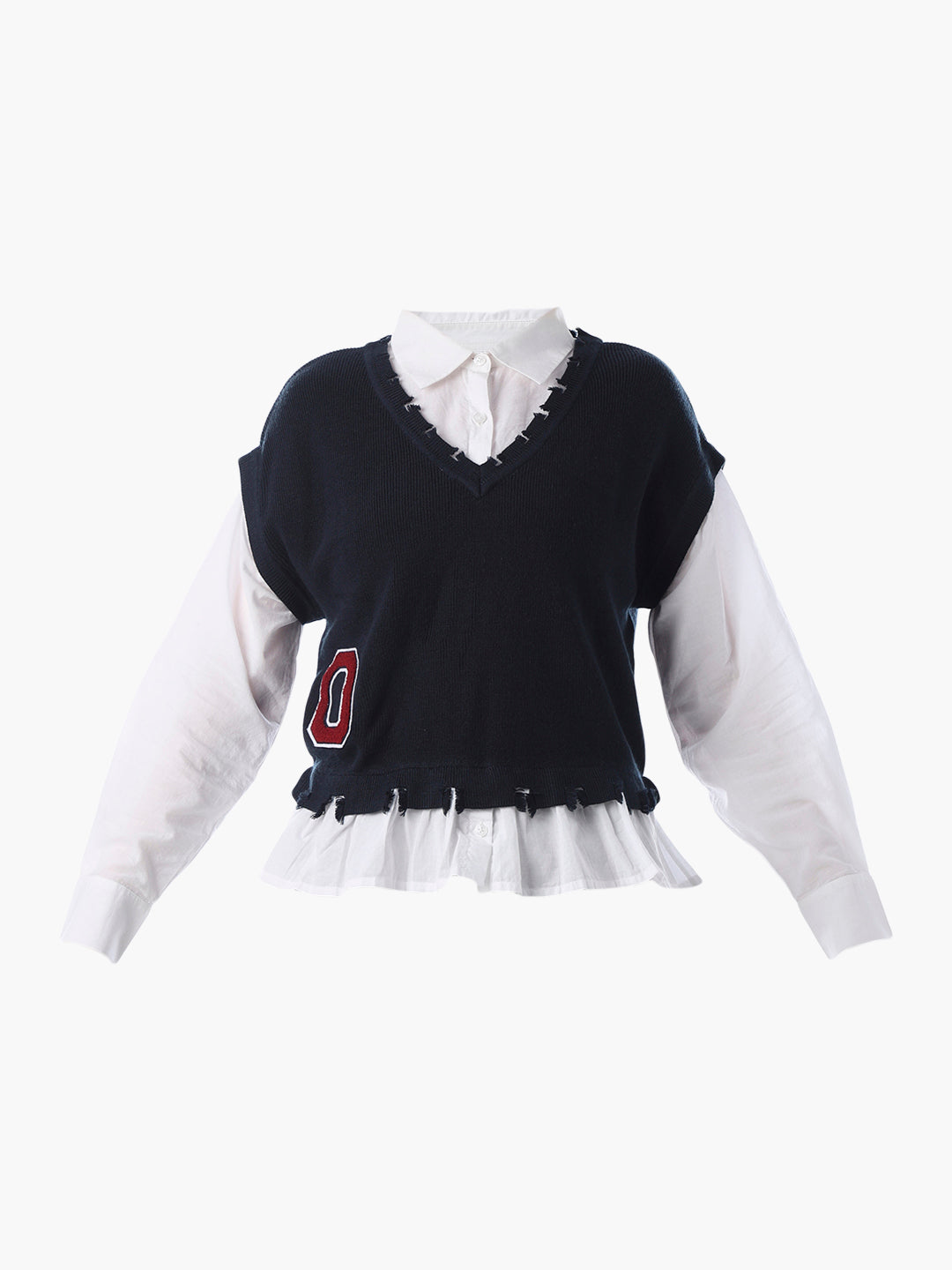 White Distressed Layered Shirt