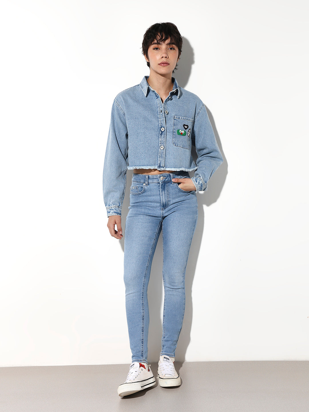 Blue Cropped Denim Shirt