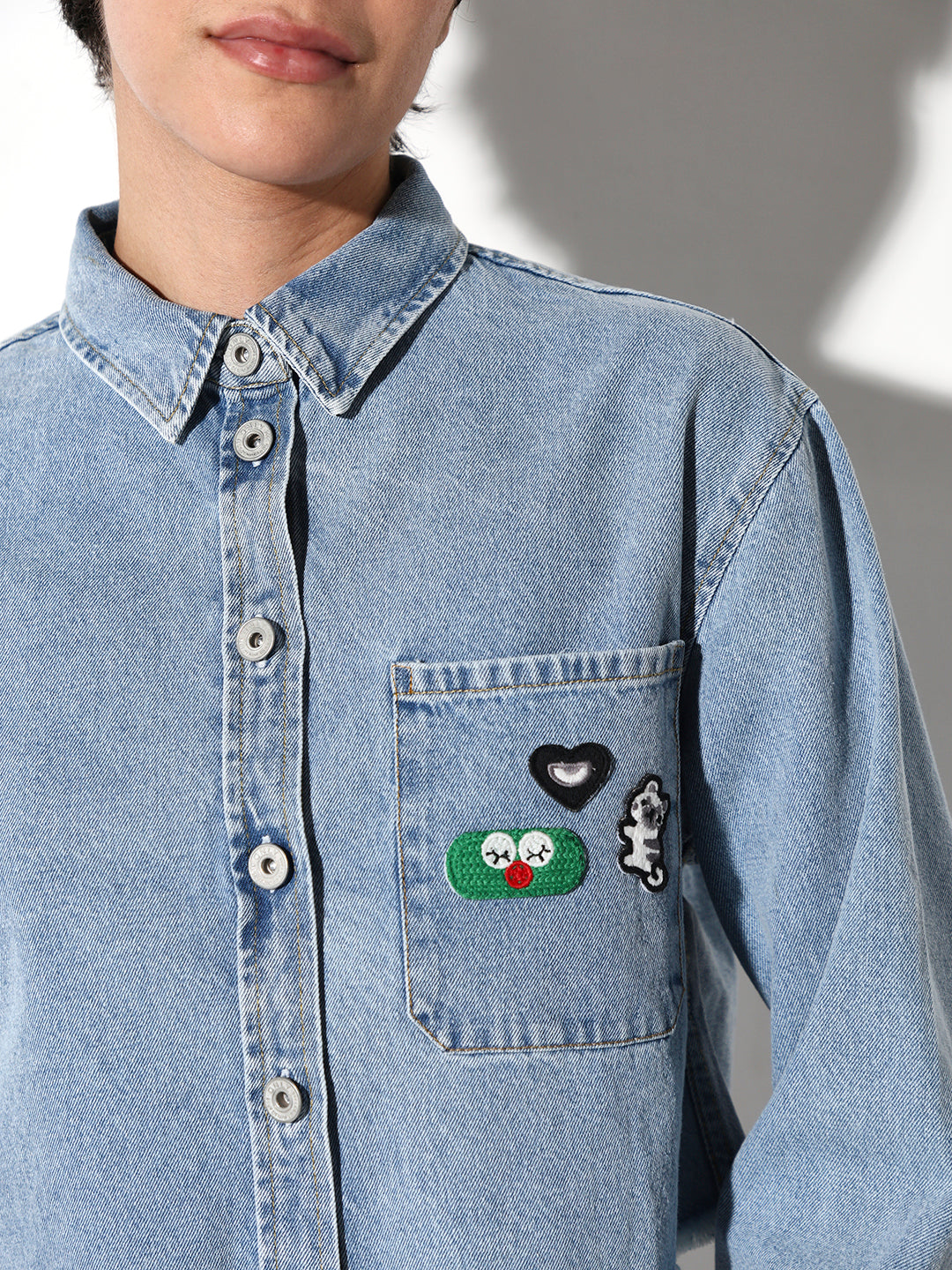 Blue Cropped Denim Shirt