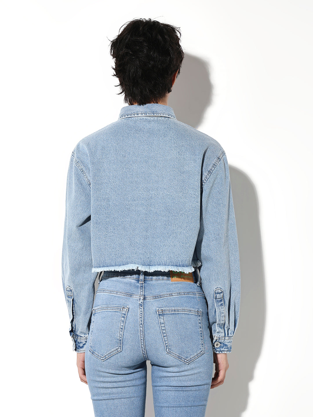 Blue Cropped Denim Shirt