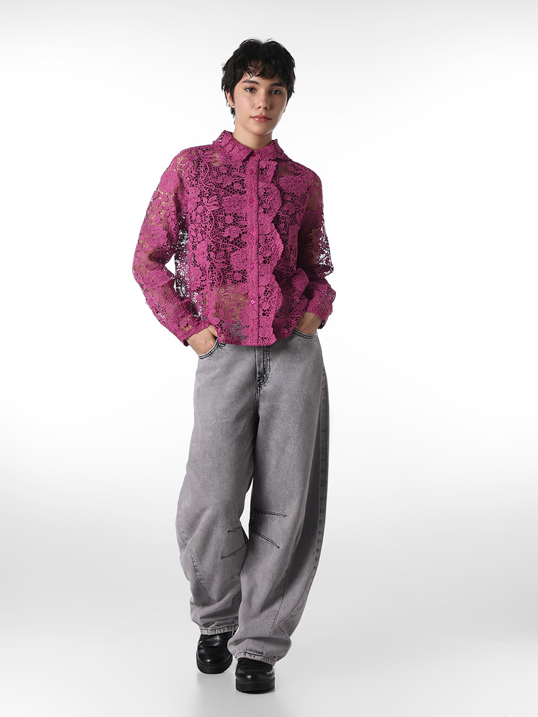 Purple Floral Lace Shirt