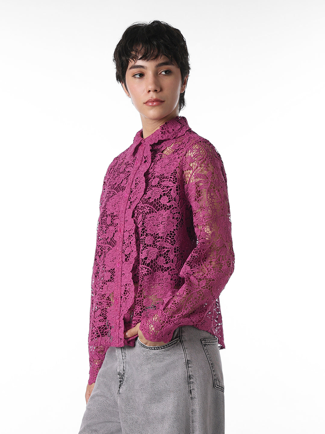 Purple Floral Lace Shirt