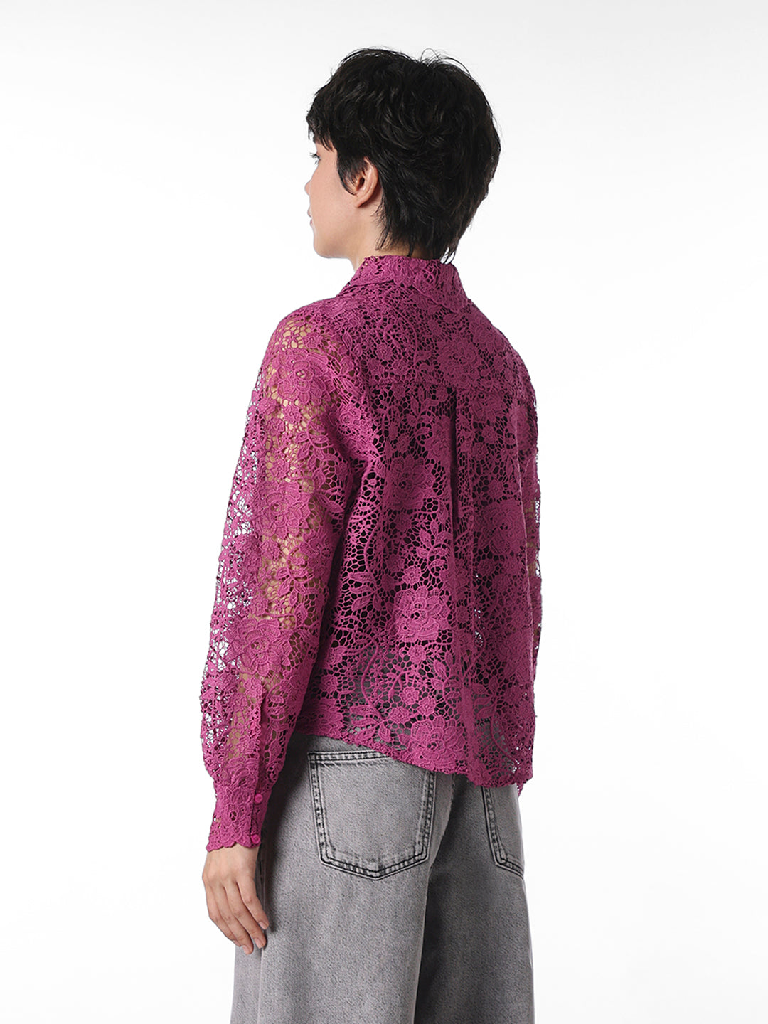 Purple Floral Lace Shirt