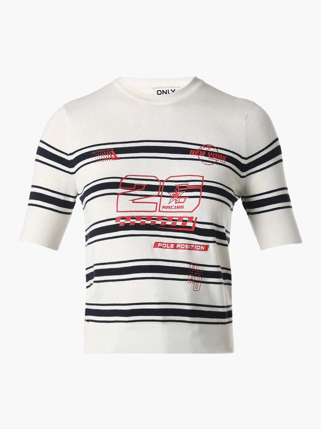 White Striped Fitted Knit T-shirt