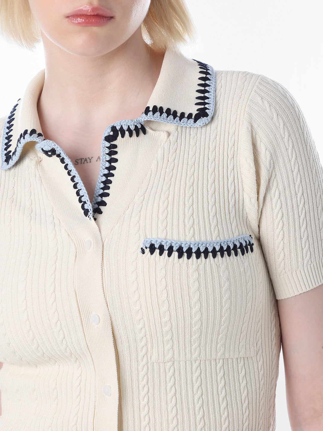 Cream Fitted Crop Knit Polo