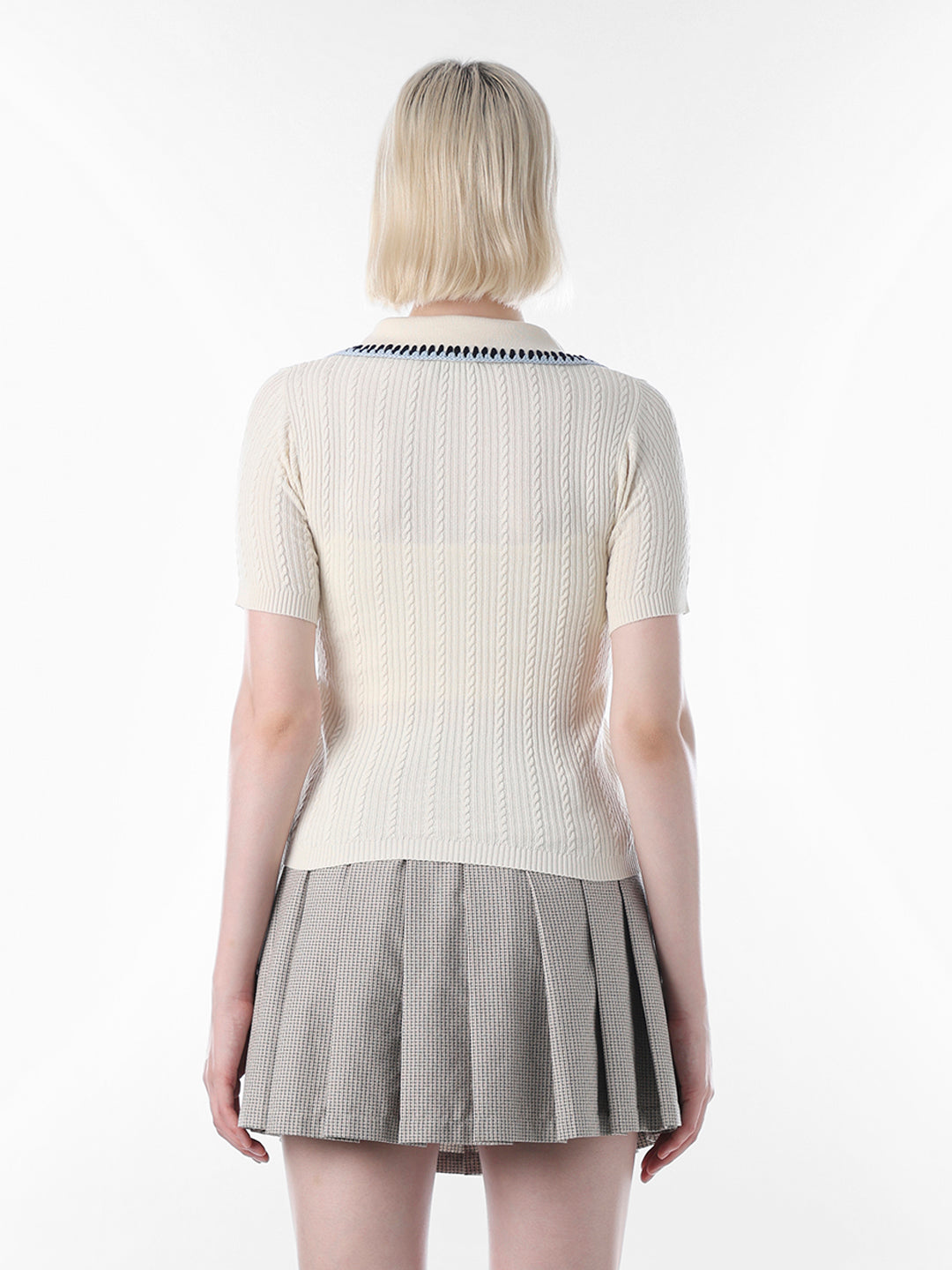 Cream Fitted Crop Knit Polo