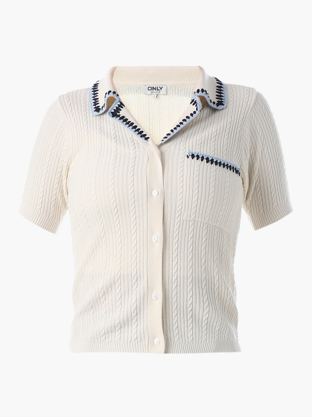 Cream Fitted Crop Knit Polo