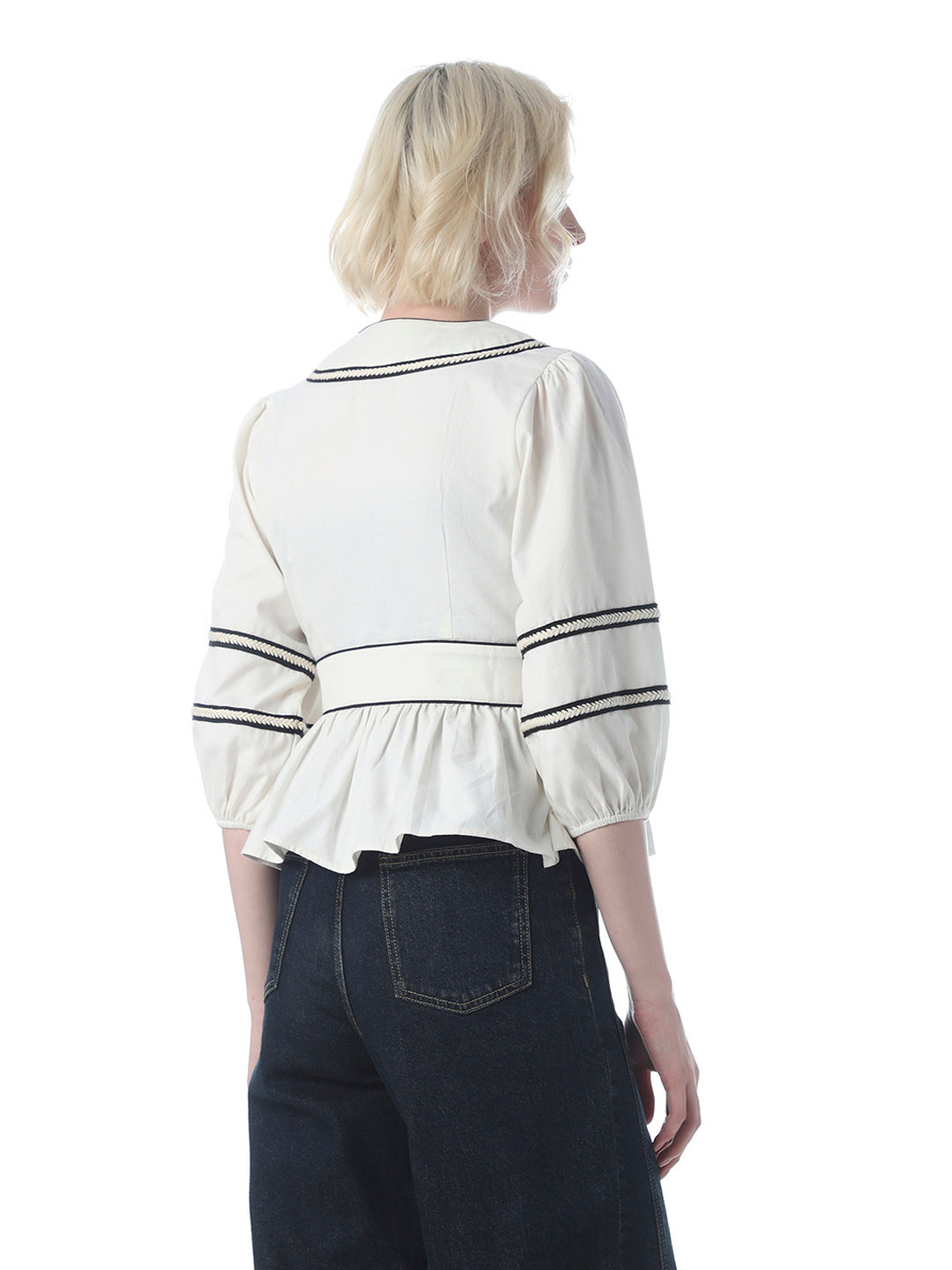White Contrast Trim Peplum Top