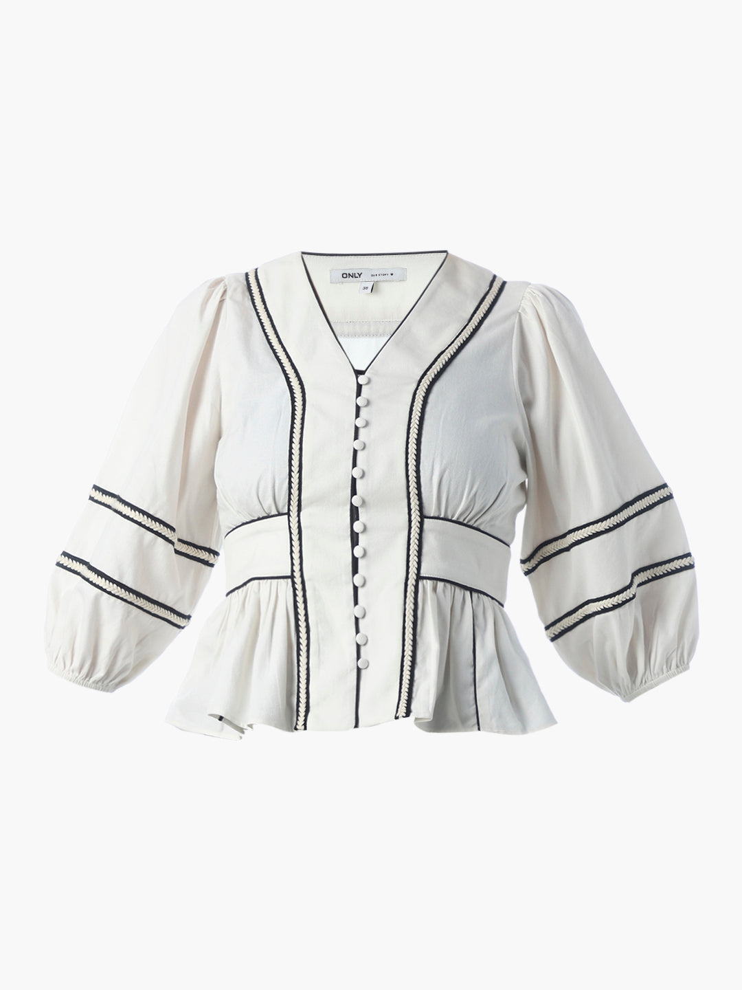 White Contrast Trim Peplum Top