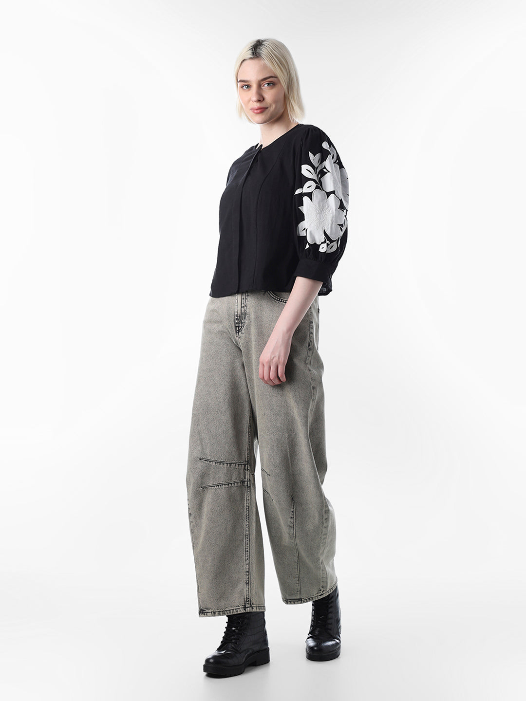 Black Embroidered Cotton Top