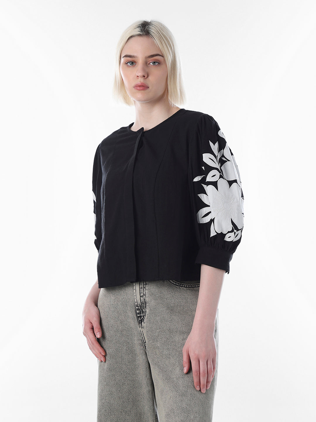 Black Embroidered Cotton Top