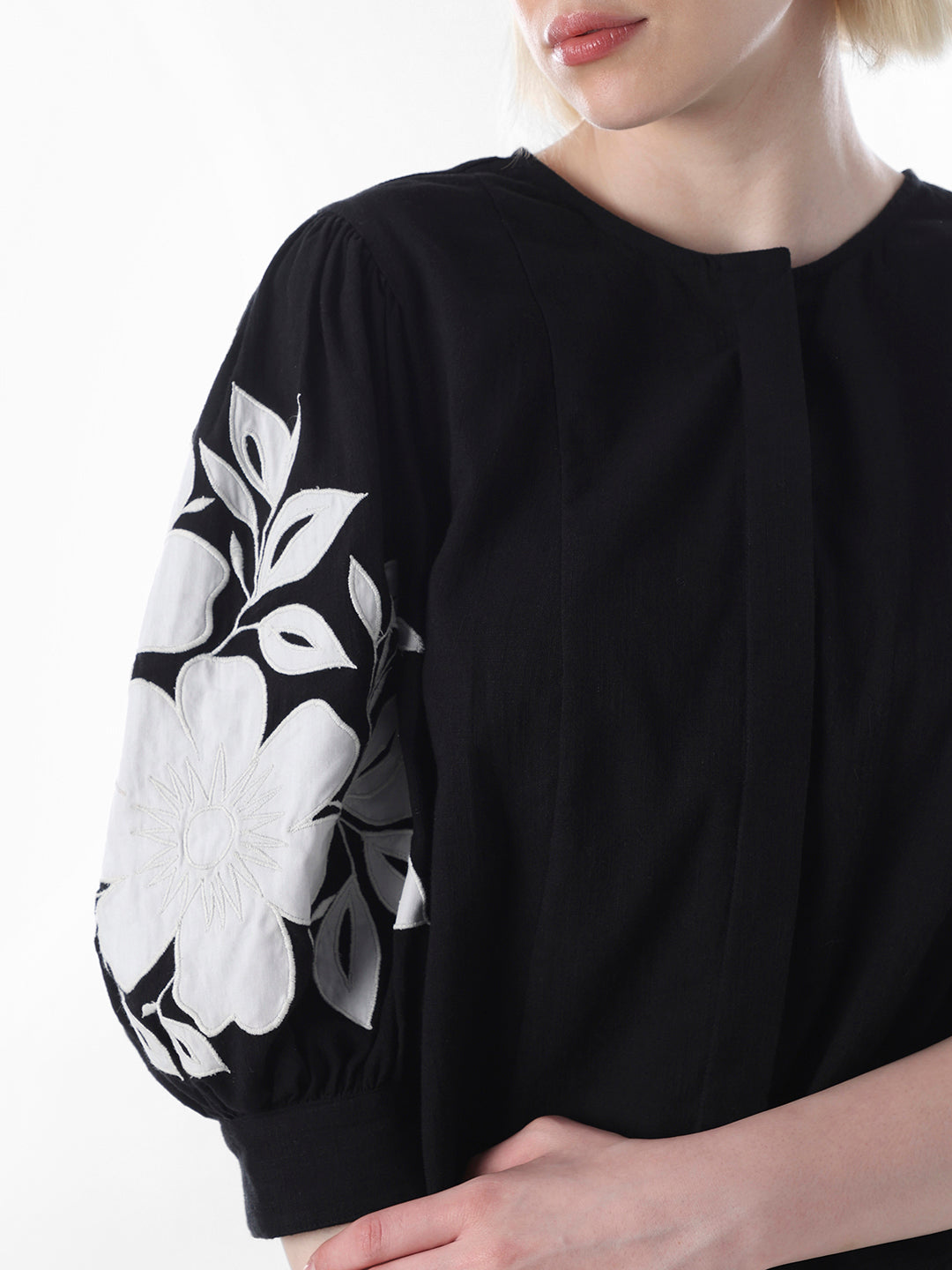 Black Embroidered Cotton Top