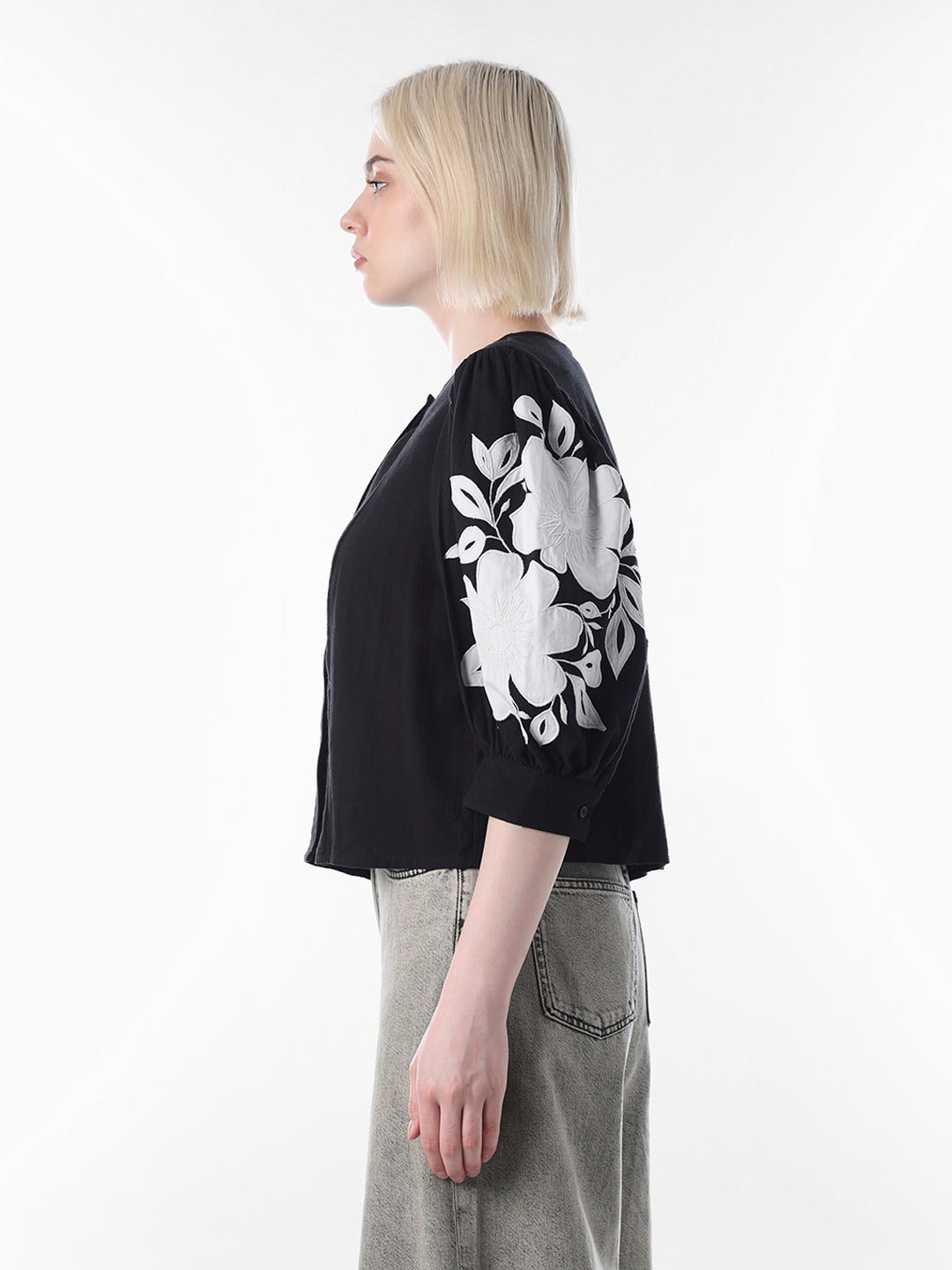 Black Embroidered Cotton Top