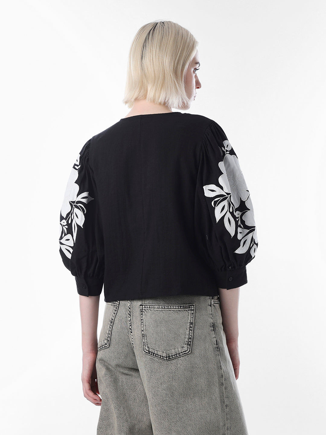Black Embroidered Cotton Top
