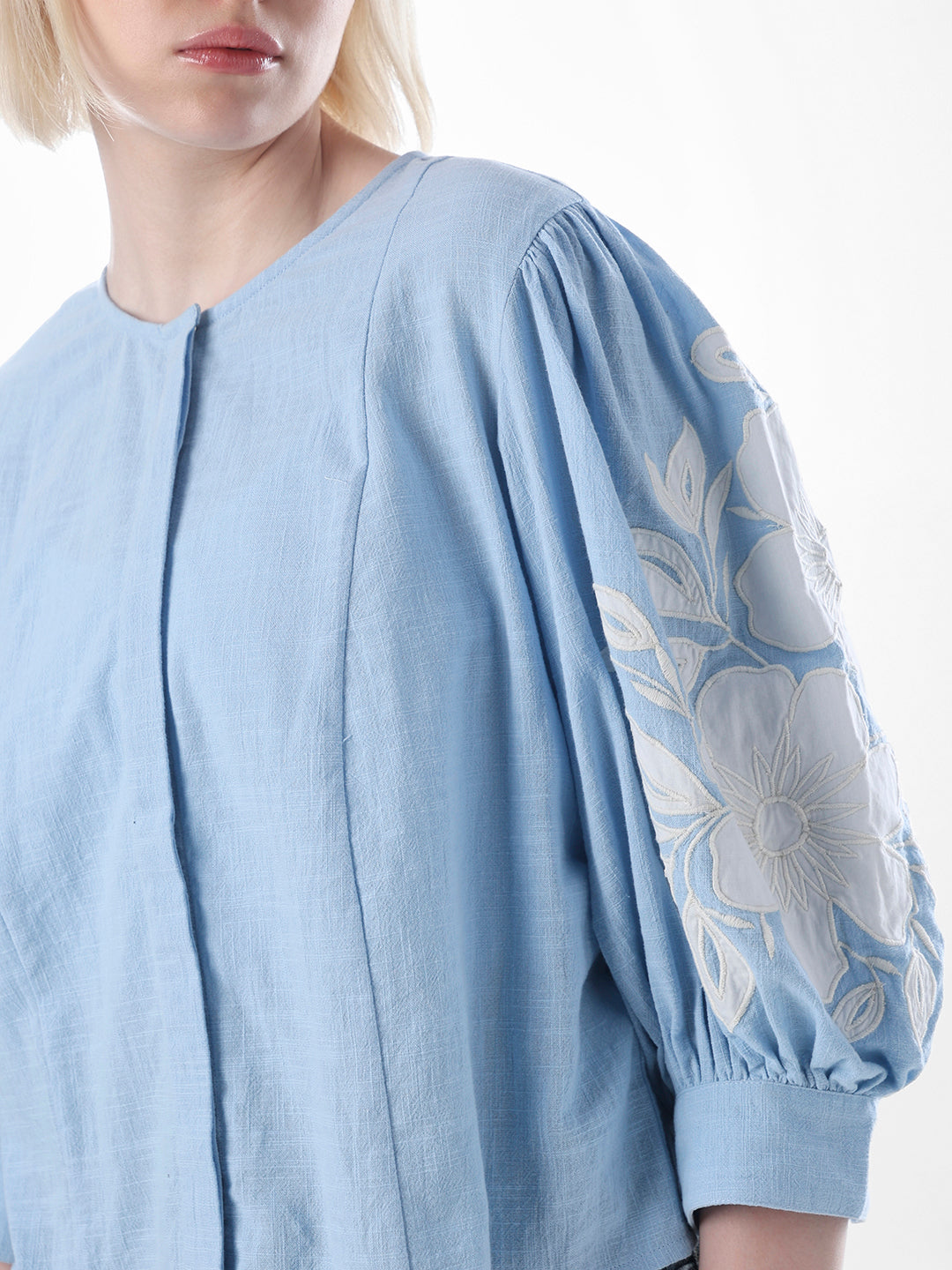 Blue Embroidered Cotton Top