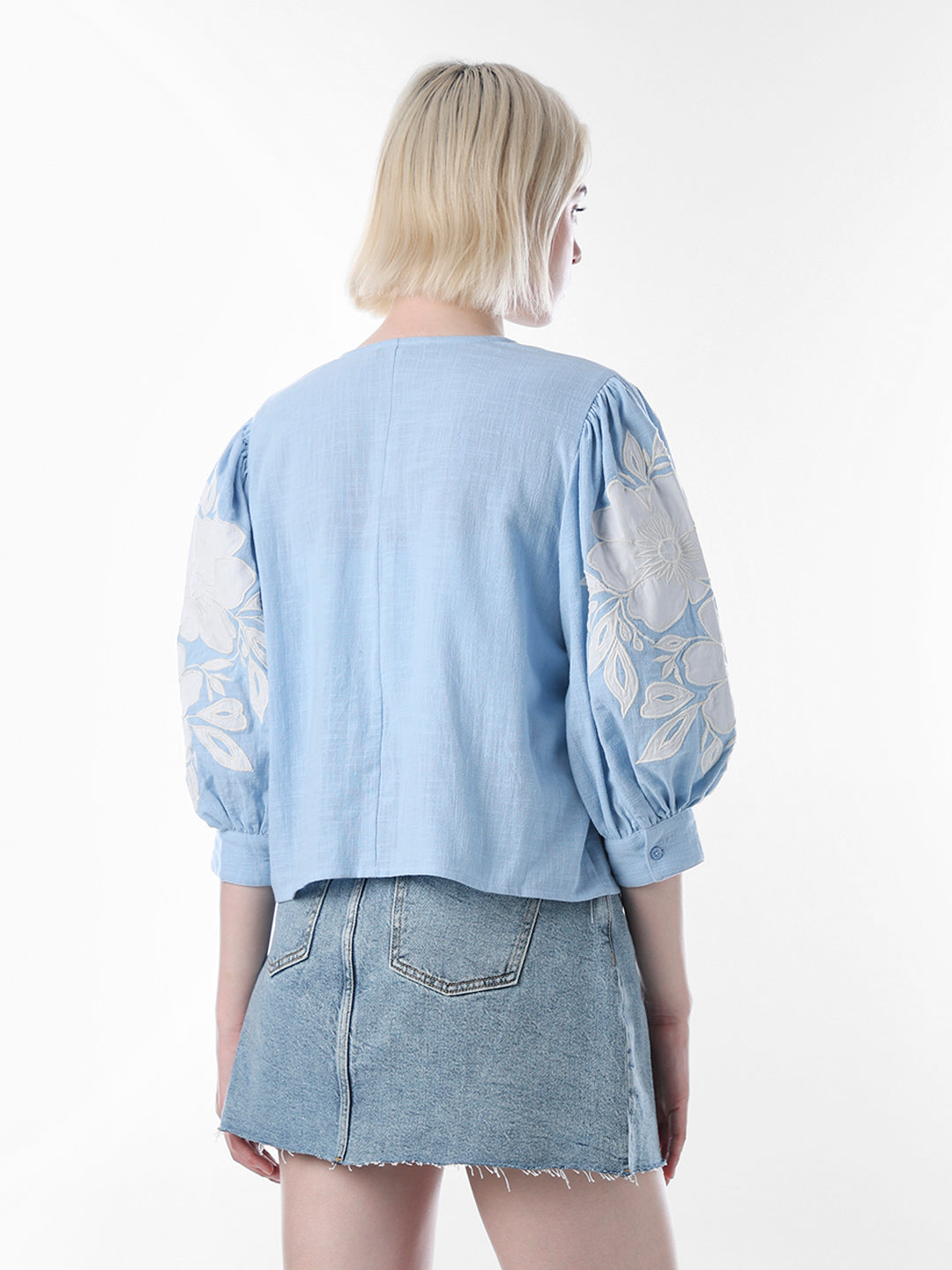 Blue Embroidered Cotton Top
