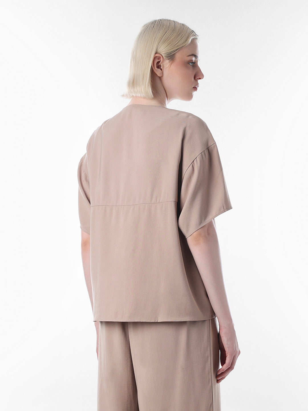 Brown Short Sleeves Top