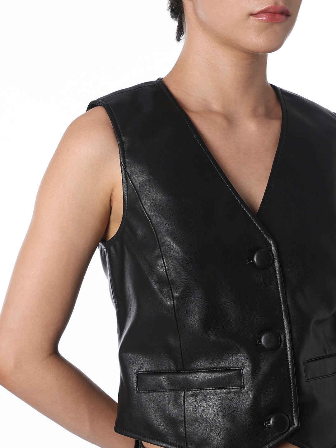 Black Faux Leather Waistcoat