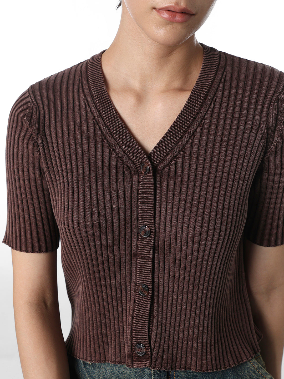 Brown Ribbed Knitted Top