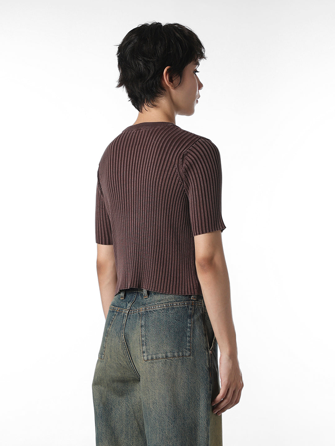 Brown Ribbed Knitted Top