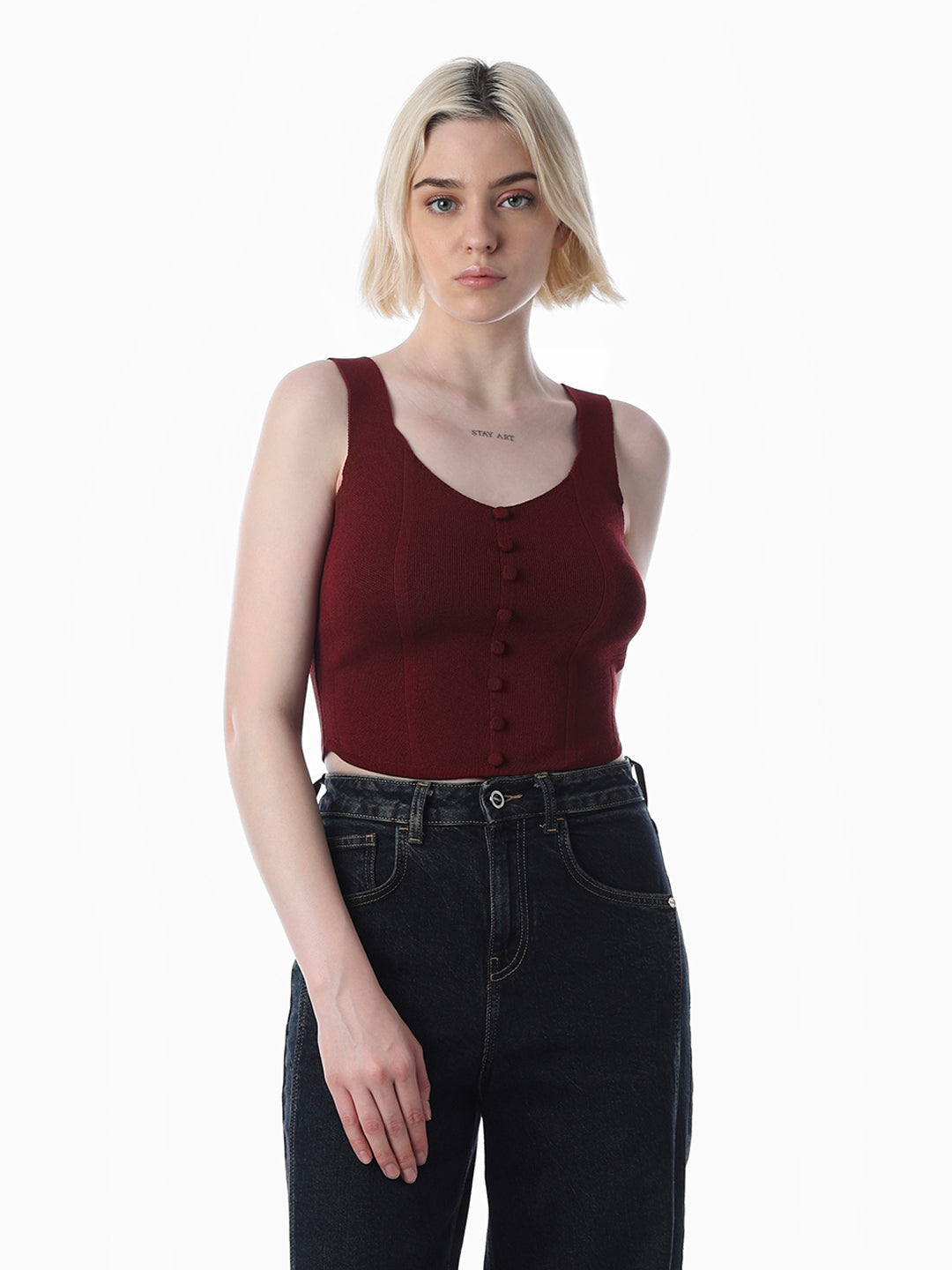 Maroon Rib-Knit Top