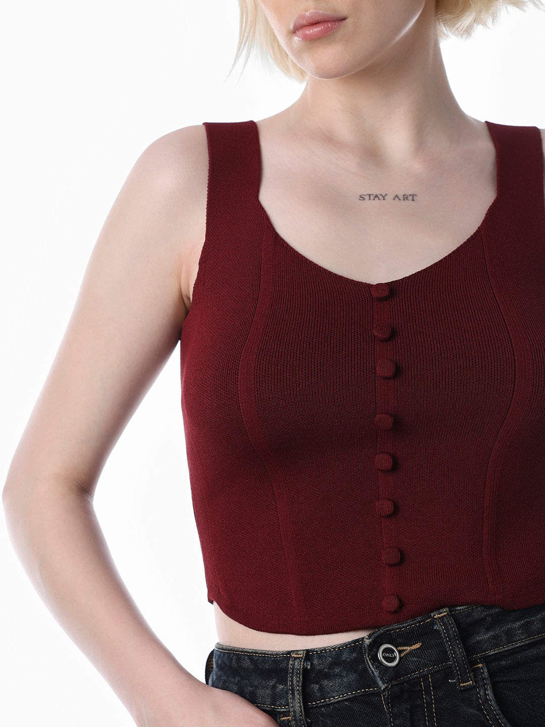 Maroon Rib-Knit Top