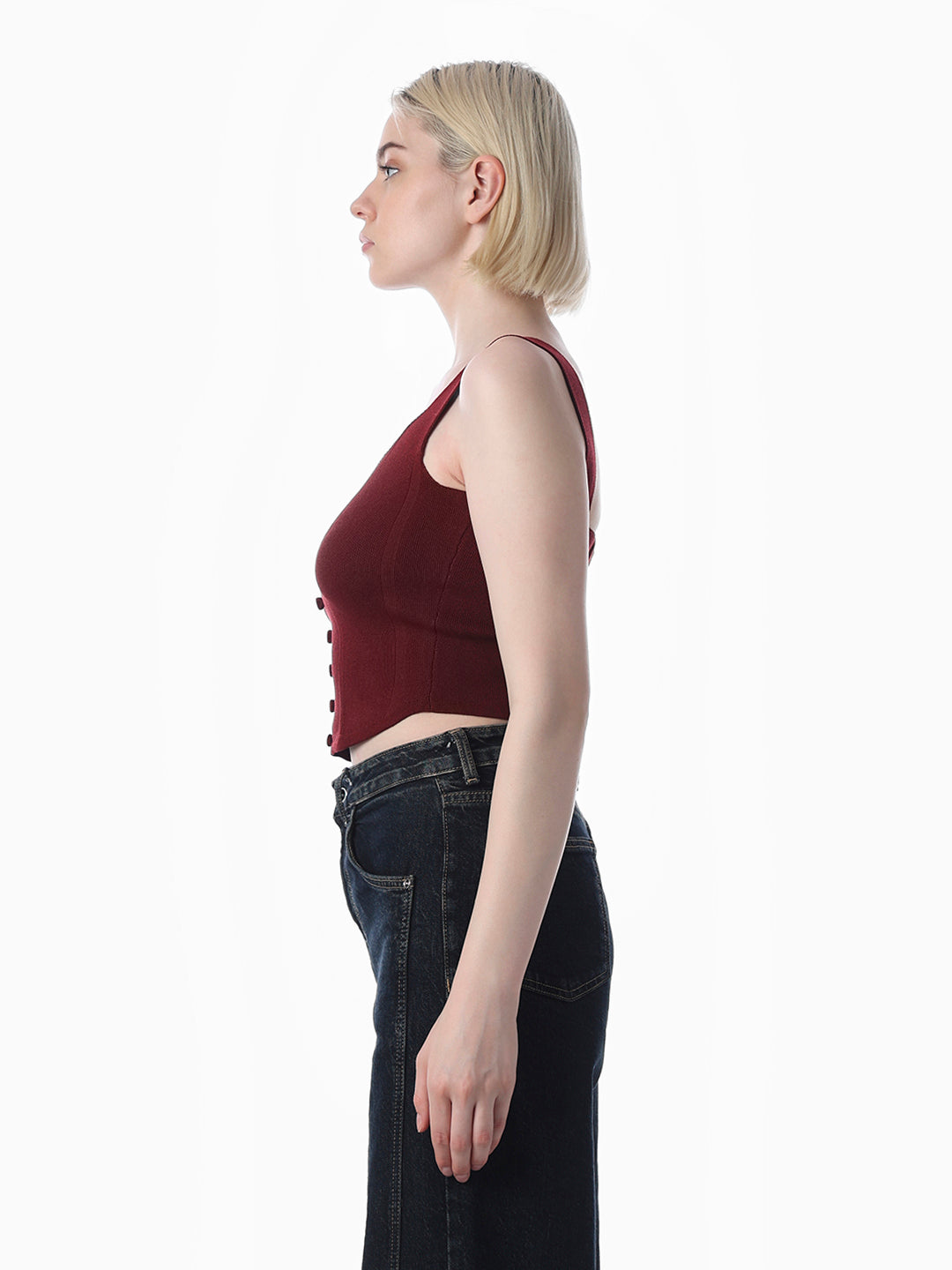 Maroon Rib-Knit Top