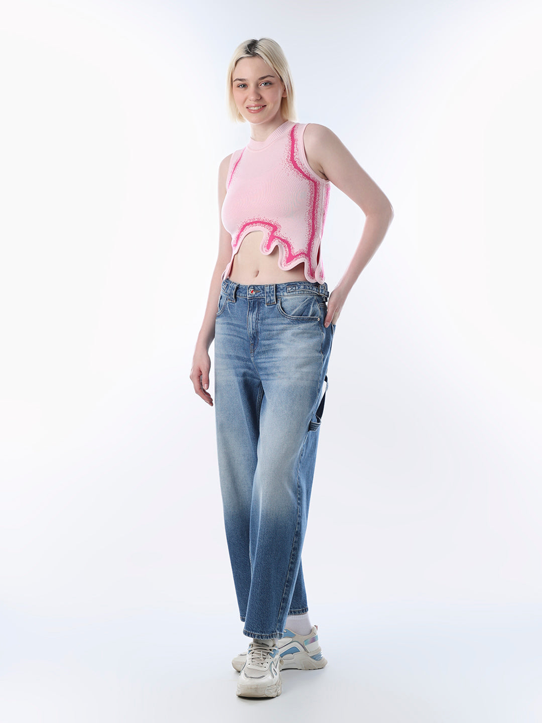 Pink Fitted Asymmetric Top