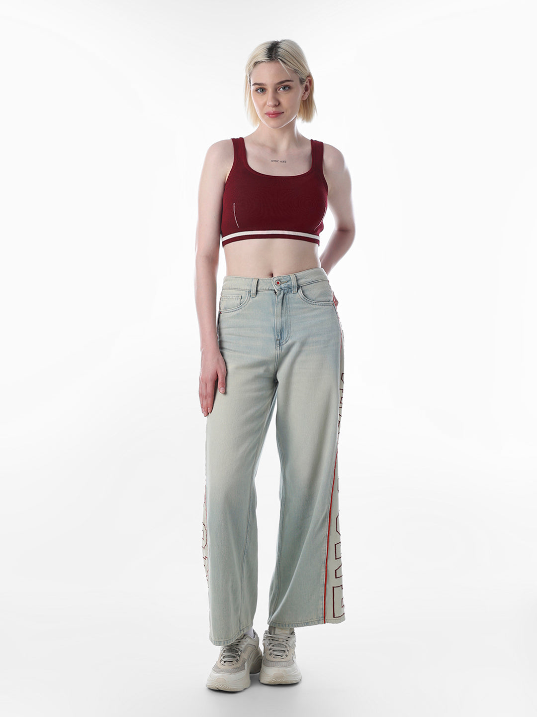 Maroon Rib-Knit Crop Top
