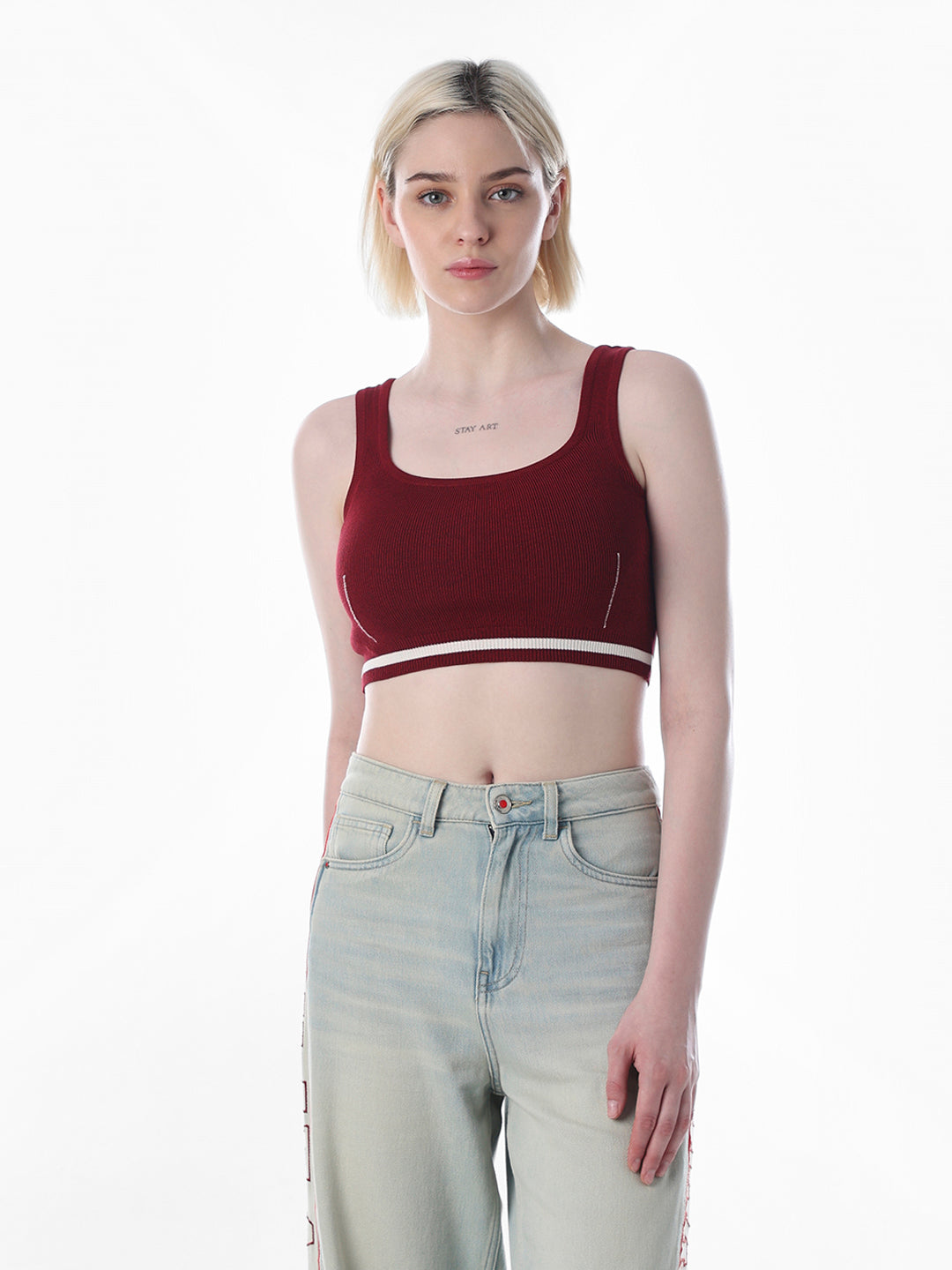 Maroon Rib-Knit Crop Top