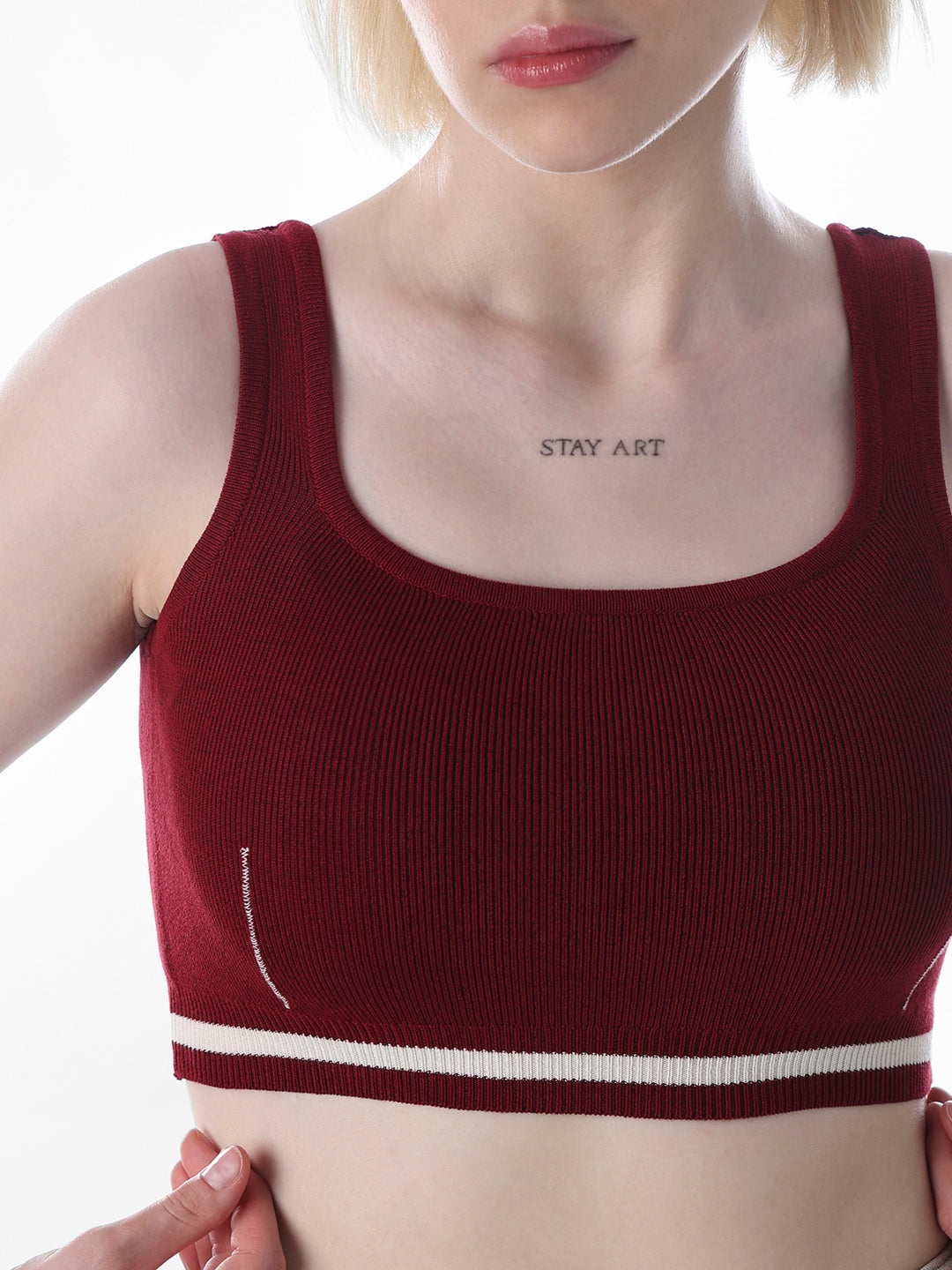 Maroon Rib-Knit Crop Top