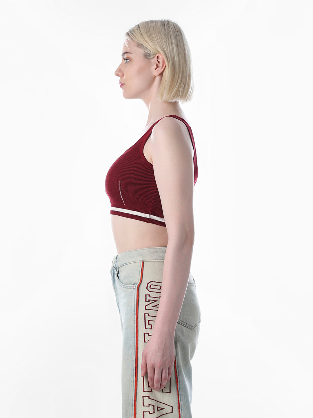 Maroon Rib-Knit Crop Top