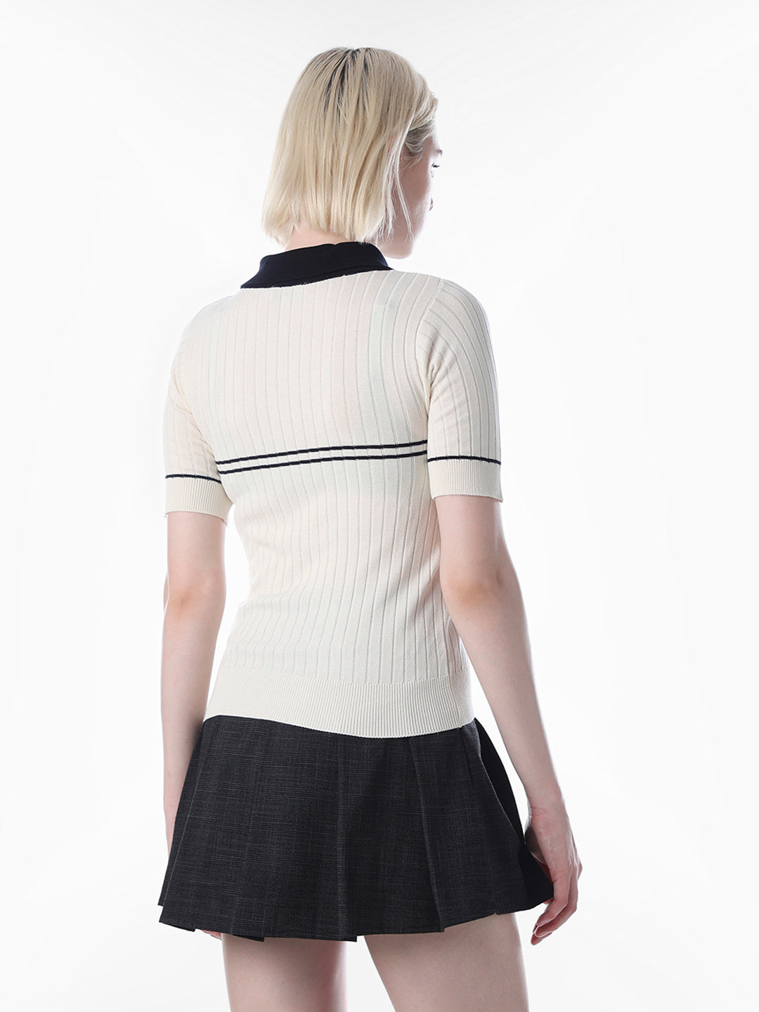 White Ribbed Knit Polo