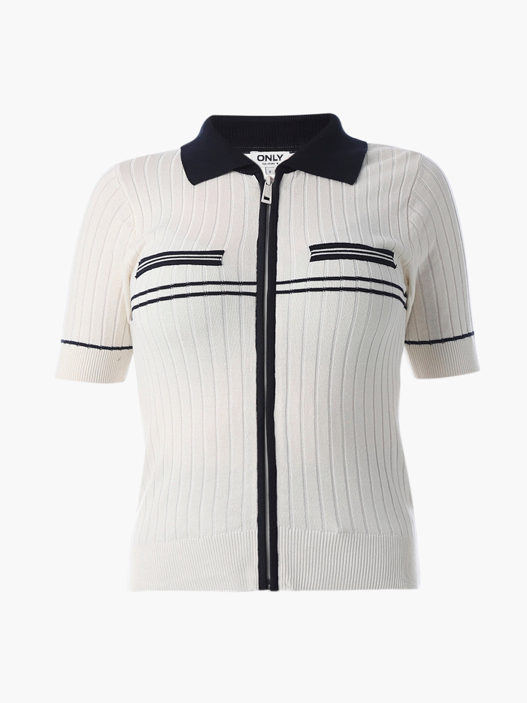 White Ribbed Knit Polo