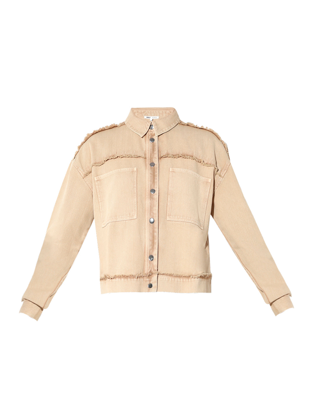 Beige Cotton Cropped Denim Jacket