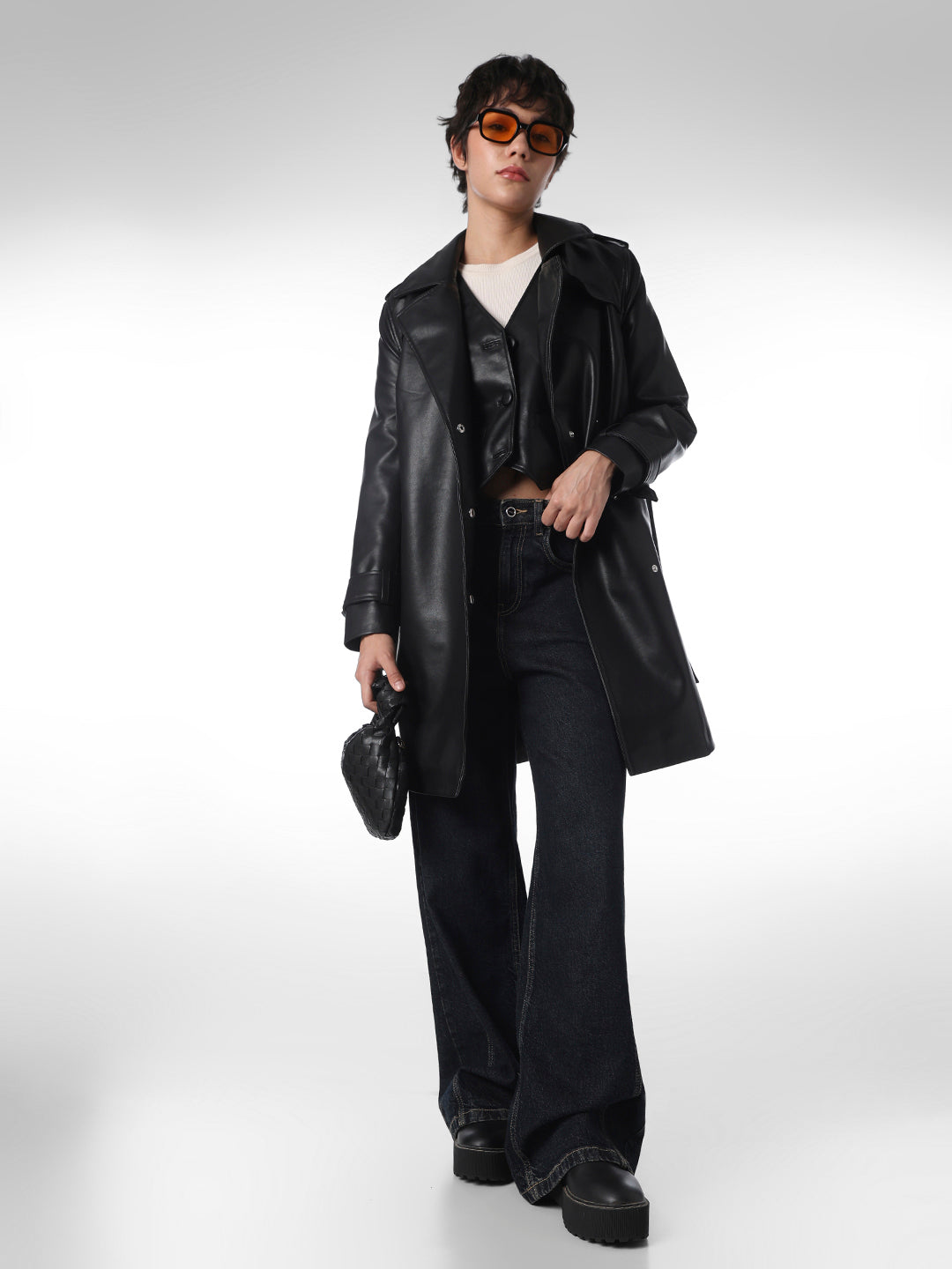Black Long Leather Trench Coat