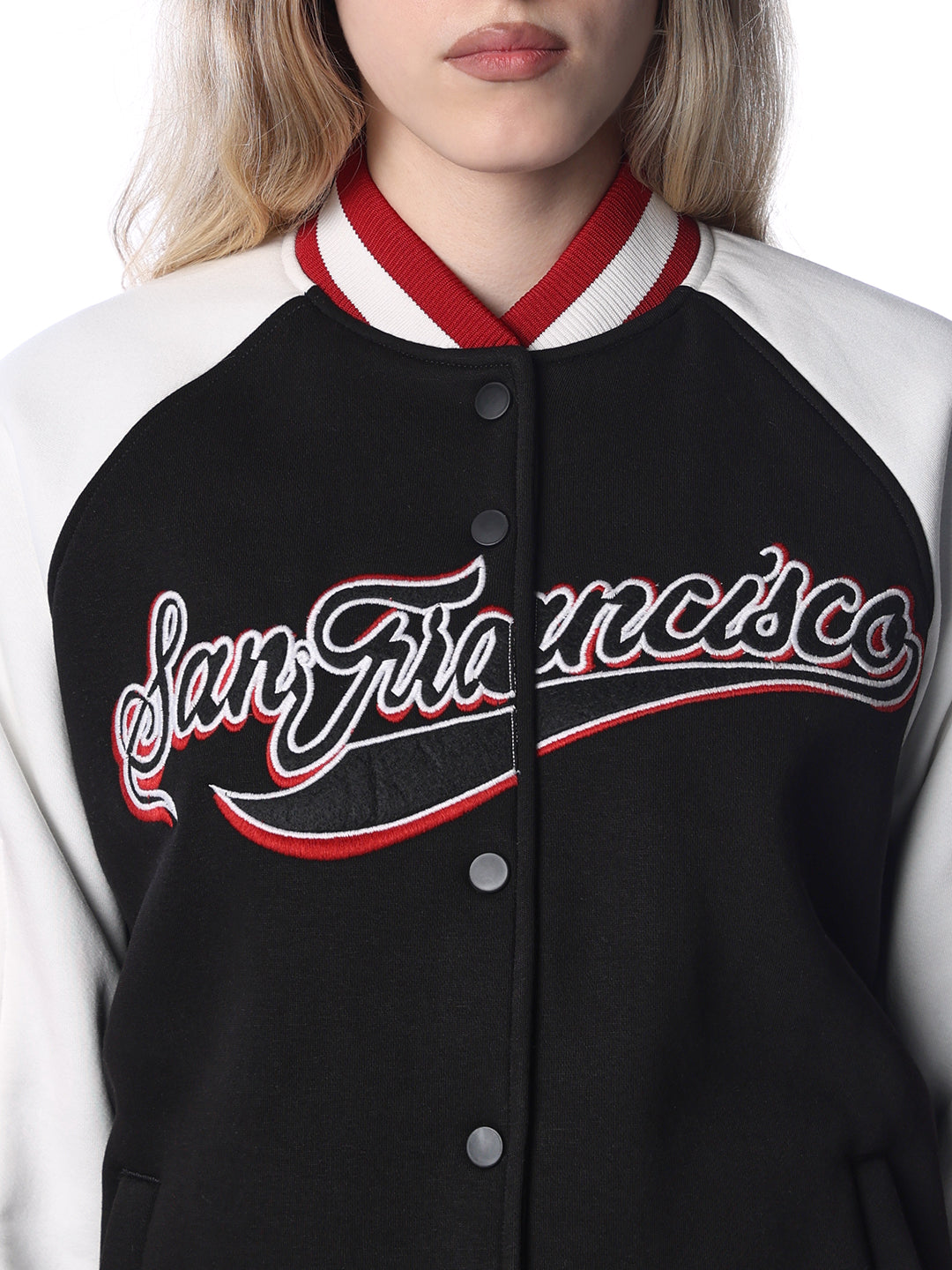 Black Colourblocked Varsity Bomber Jacket