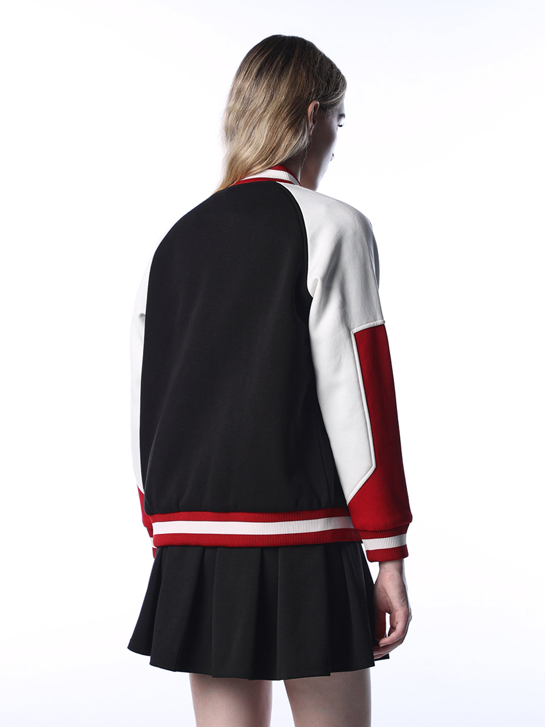 Black Colourblocked Varsity Bomber Jacket
