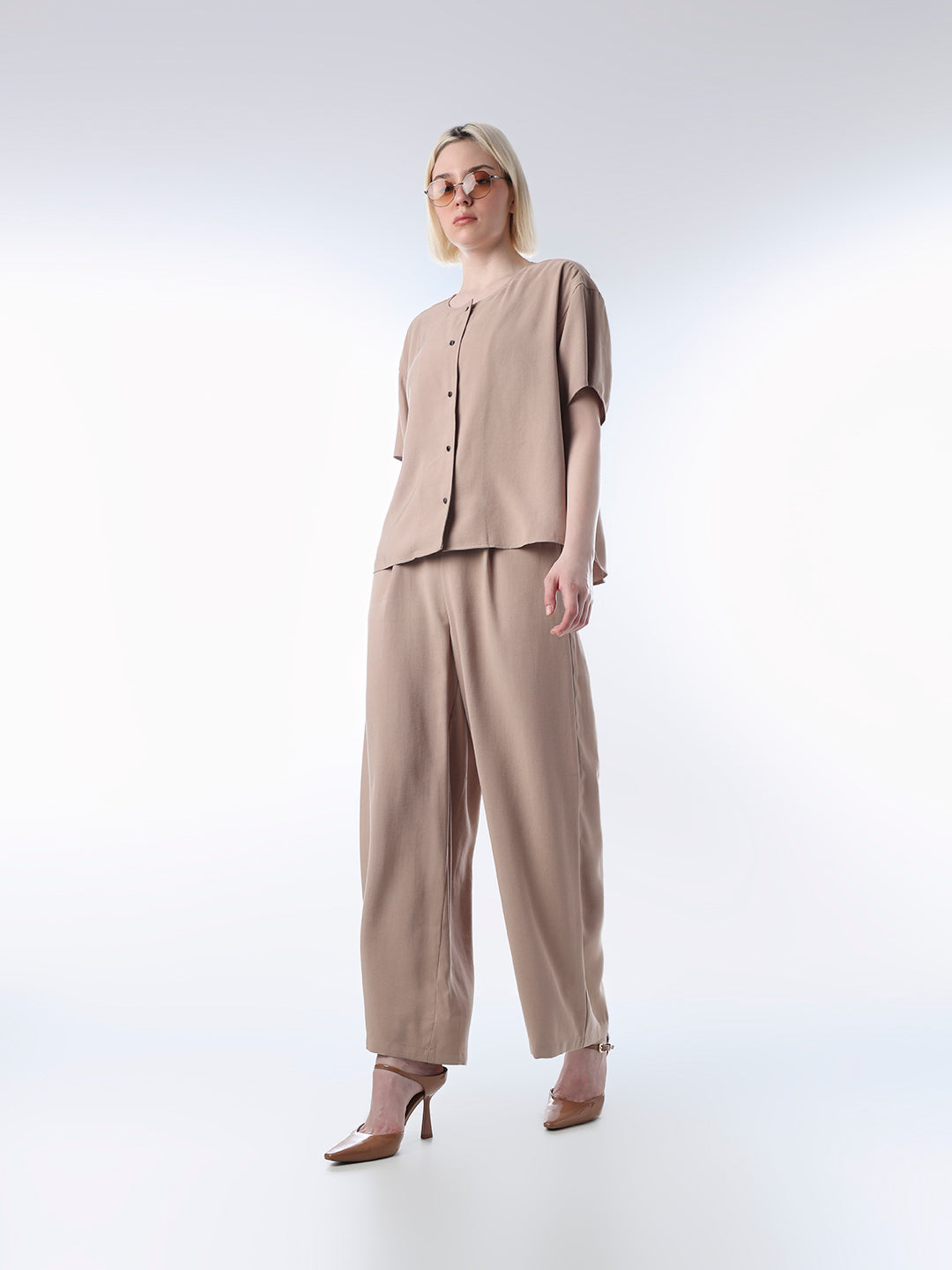 Brown Double Waist Regular Fit Pants
