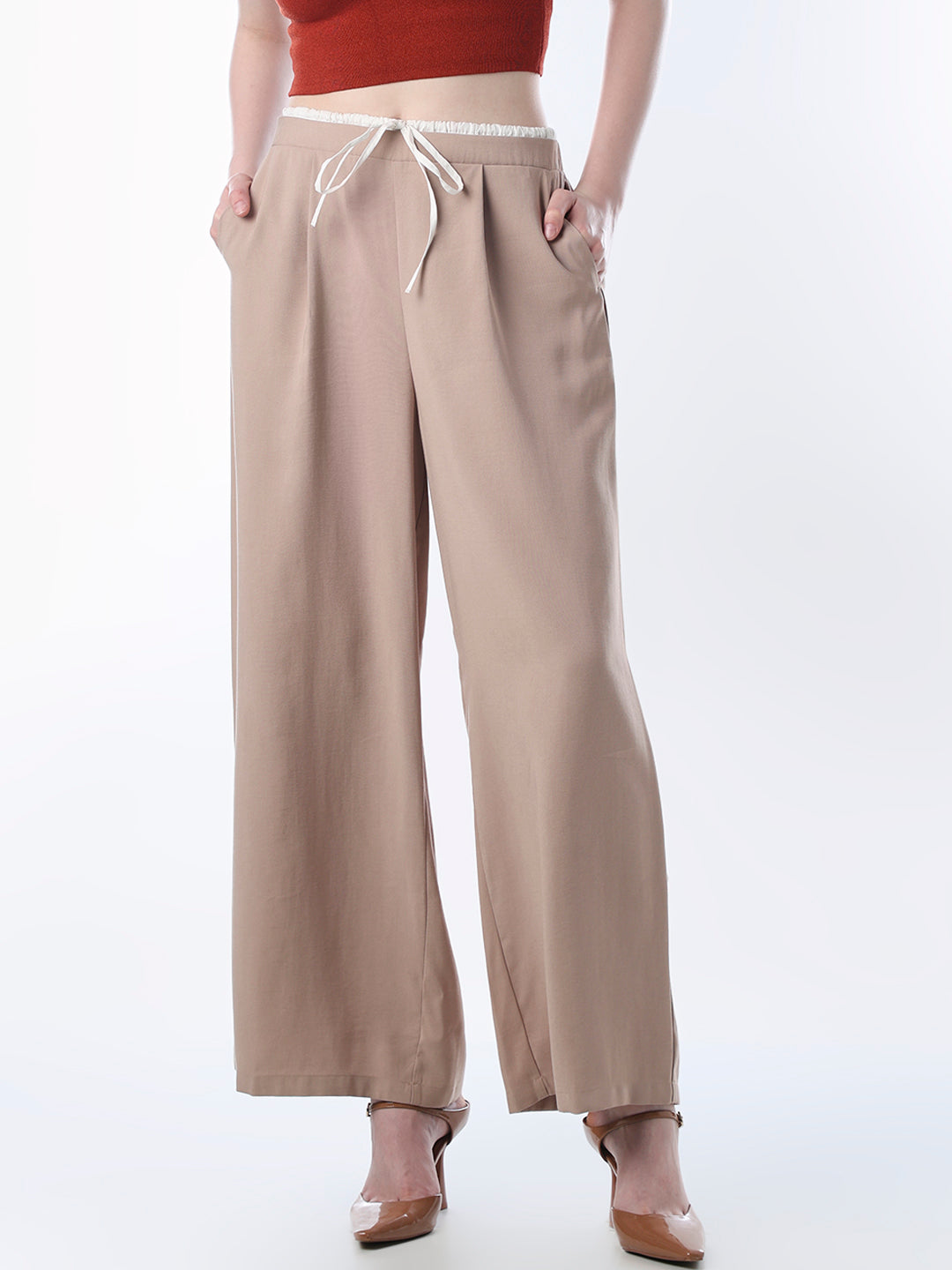 Brown Double Waist Regular Fit Pants