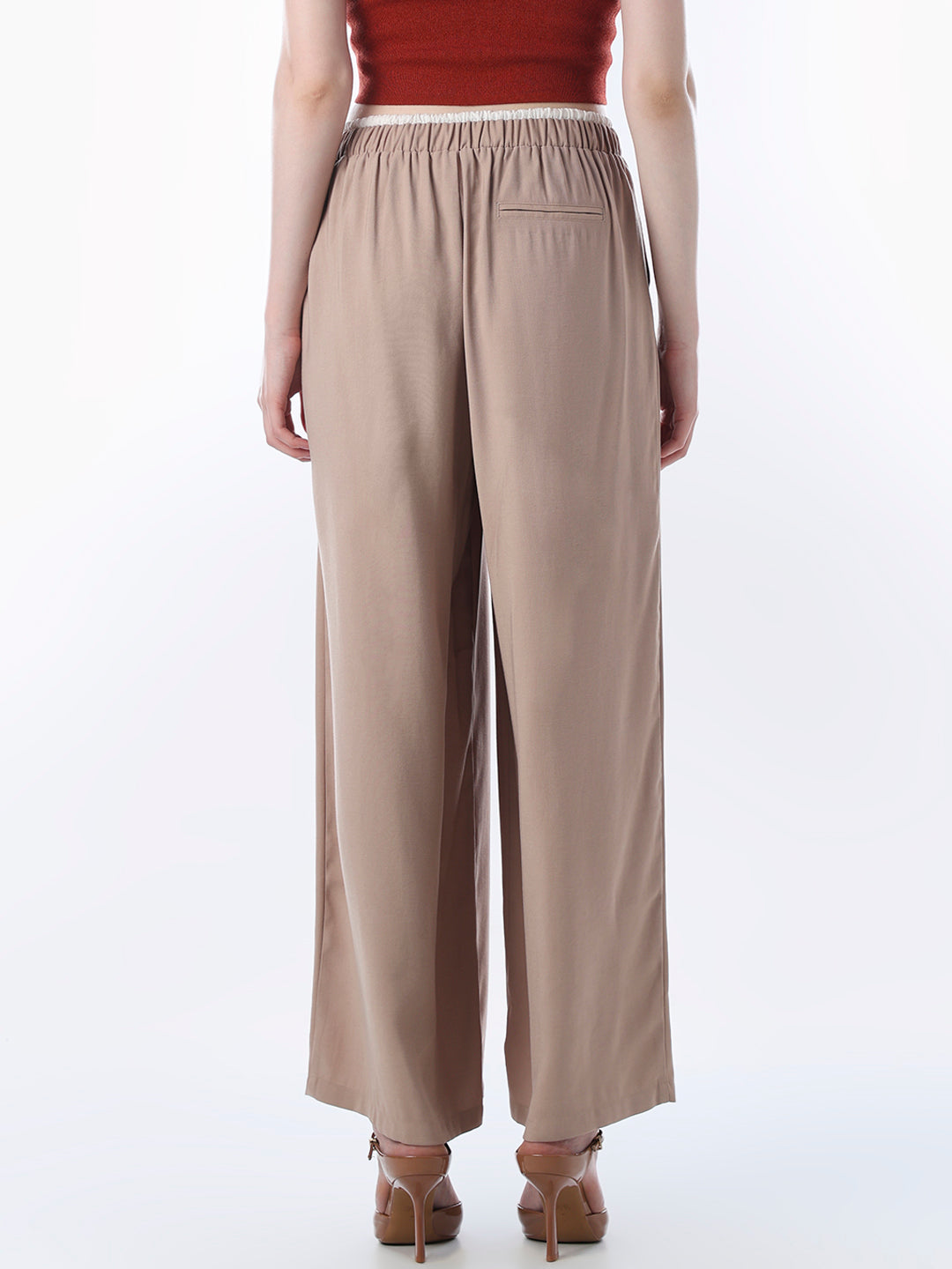 Brown Double Waist Regular Fit Pants