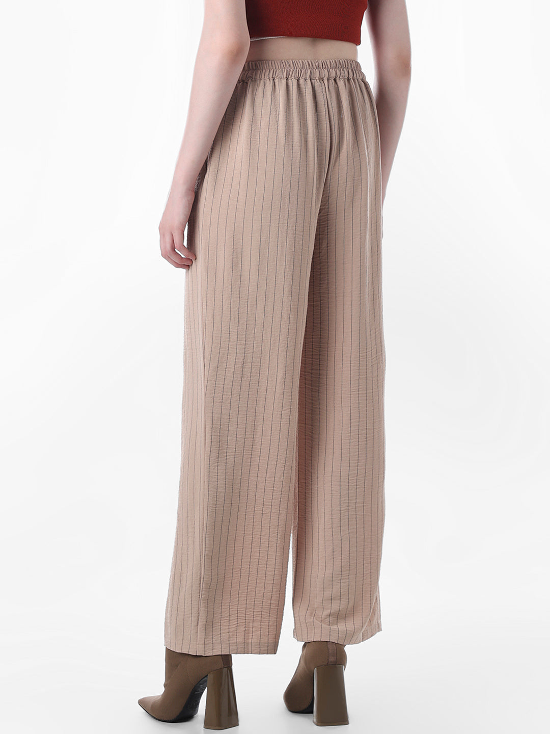 Brown Striped Regular Fit Pants