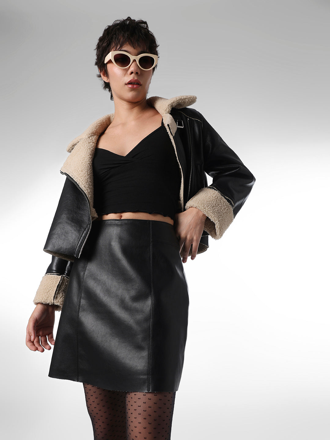 Black Leather Mini Skirt - Main Image